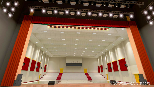 某部队多功能厅舞台灯光、专业音响及舞台幕布 成都鹰皇灯光音响工程项目