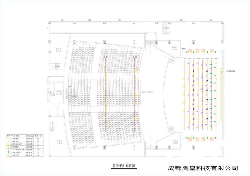 重庆某中学多功能剧场灯光音视频舞台机械设计方案 成都鹰皇灯光音响工程