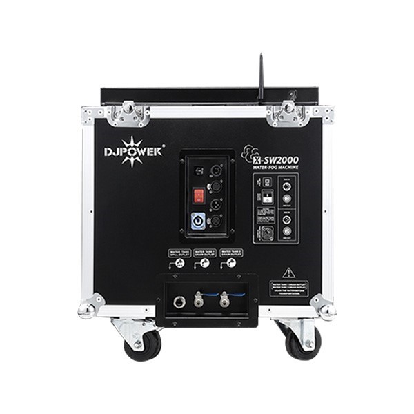 DJPOWER X-SW2000 水雾混合机电源	220-240 V, 50/60 Hz 总功率	2,000 W 电源输入连接方式	Lockable PowerCon 预热时间	大约4.0 分钟 加热器类型（加热铝/速热器）	加热铝 油桶容积	3.5 L 水箱容积	20.0 L 输出大小可调	是 最大输出烟雾量	大约15,000 立方英尺/分钟 最大覆盖面积	大约300 ㎡ 最大输出耗油量	大约45 min/L 最大输出耗水量	大约360.0 ml/min 是否可持续输出	是 满载耗材输出时间（100输出）	大约157 分钟 机身控制	LCD control board 无线控制	W-4 / RF 433MHz / Built-in 有线控制	无 控制协议	DMX-512 DMX通道数	2 数据接口	3- and 5-pin XLR 使用耗材	PRO-V/PRO-D和水 机器尺寸	860 × 490 × 630 mm 净重	55.0 kg